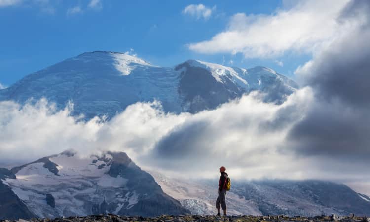 A hiker at Mt Rainier